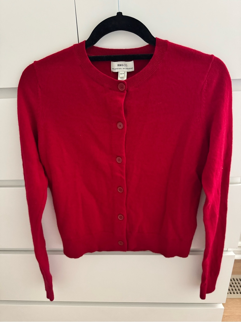 RW&CO. Women's Red Merino Wool Crewneck Cardigan